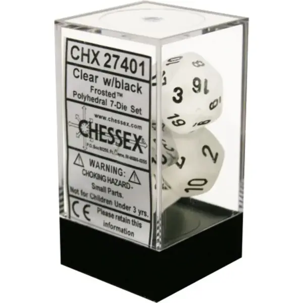 Set 7 Zaruri Chessex Frosted - Transparent/Negru