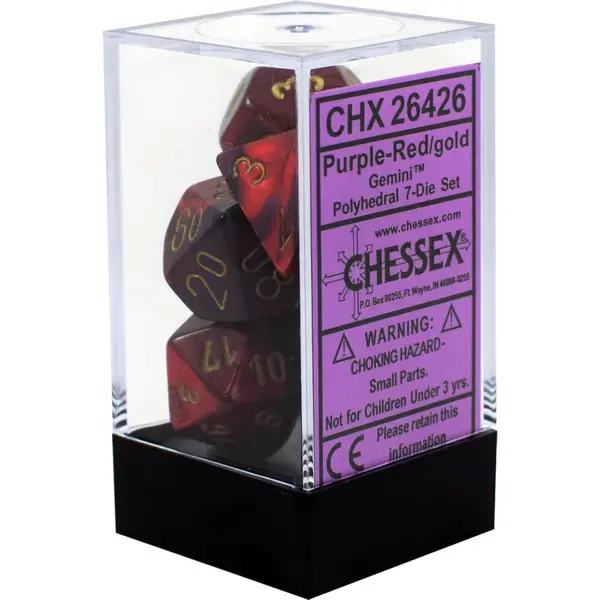 Set 7 Zaruri Chessex Gemini Polyhedral - Mov-Rosu/Auriu