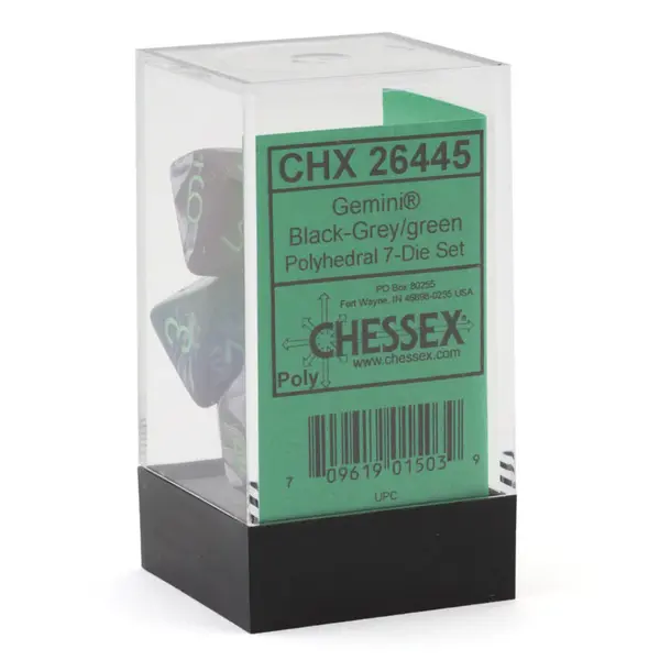 Set 7 Zaruri Chessex Gemini Polyhedral - Negru-Gri/Verde