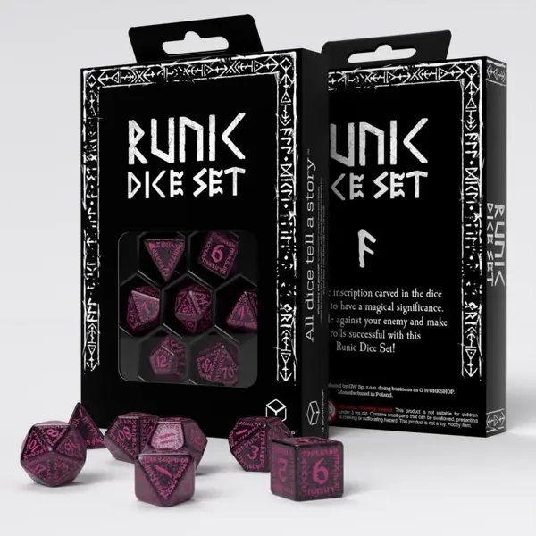 Set 7 zaruri - Runic Shimmering - Negru & Roz | Q Workshop