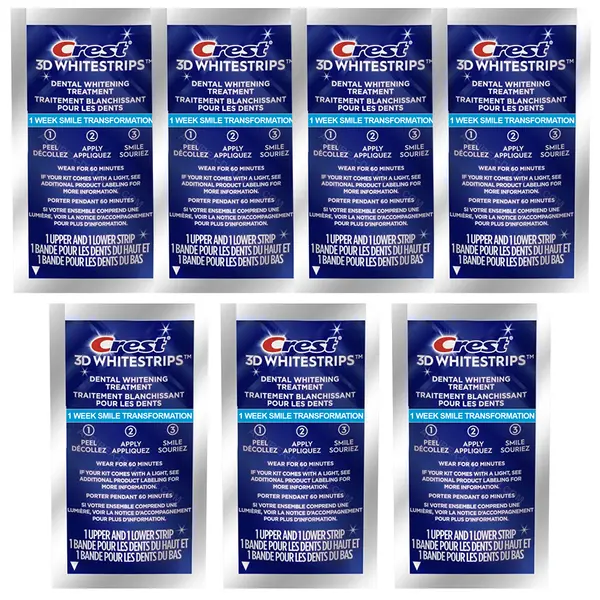Set 7x Benzi Albirea Dintilor, Crest, 3D White, 1 Week Smile Transformation, 10% Concentratie, Tratament 7 zile, 60 min, Nivel Albire 8