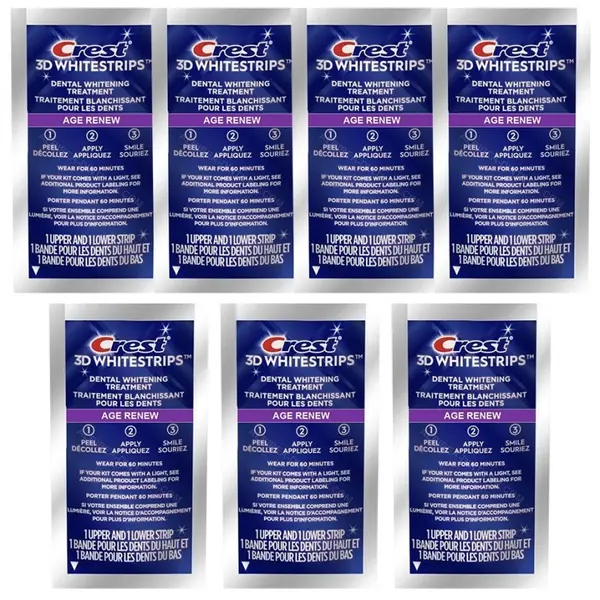Set 7x Benzi Albirea Dintilor, Crest, 3D White, Age Renew, 14% Concentratie, Tratament 7 zile, 60 min, Nivel Albire 25