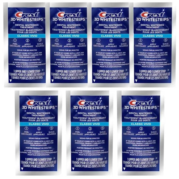 Set 7x Benzi Albirea Dintilor, Crest, 3D White, Classic Vivid, 8% Concentratie, Tratament 7 Zile, 30 min, Nivel Albire 6