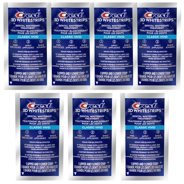 Set 7x Benzi Albirea Dintilor, Crest, 3D White, Classic Vivid, 8% Concentratie, Tratament 7 Zile, 30 min, Nivel Albire 6