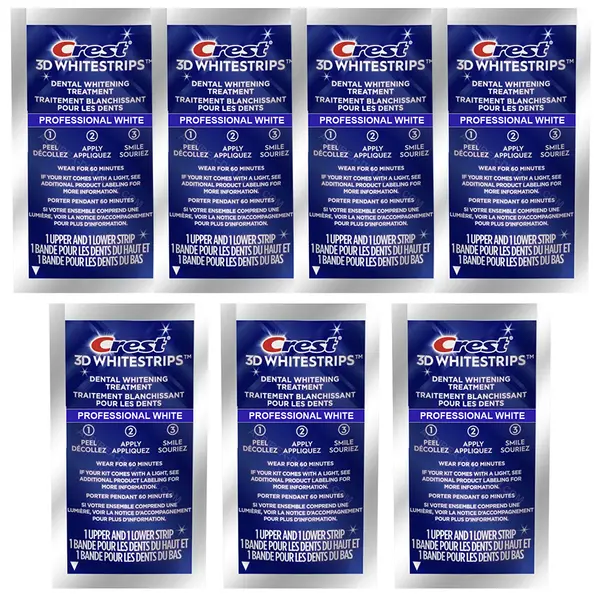Set 7x Benzi Albirea Dintilor, Crest, 3D White, Professional White, 10% Concentratie, Tratament 7 zile, 45 min, Nivel Albire 20