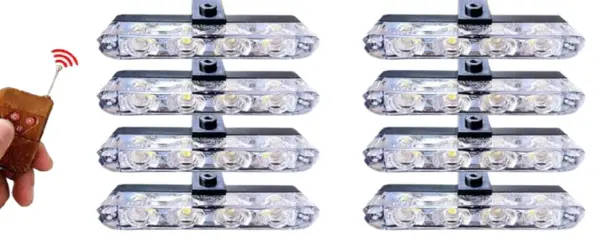 Set 8 lumini stroboscop galbene 4 LED grila telecomanda 7 functii 12V
