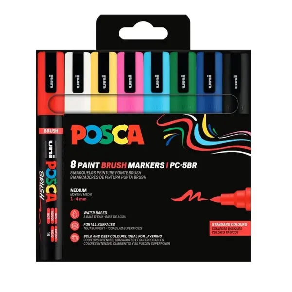 Set 8 markere cu varf tip pensula POSCA PC-5BR