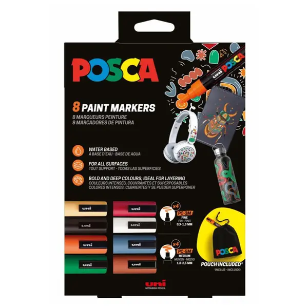 Set 8 markere cu vopsea PC-3/5M cutie de carton+saculet model 2025