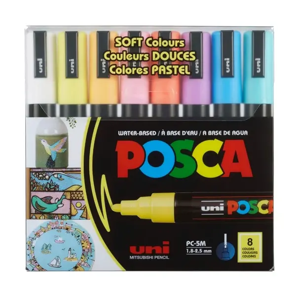 Set 8 Markere POSCA PC-5M , Varf Mediu, Culori Pastelate 1.8, 2.5 mm