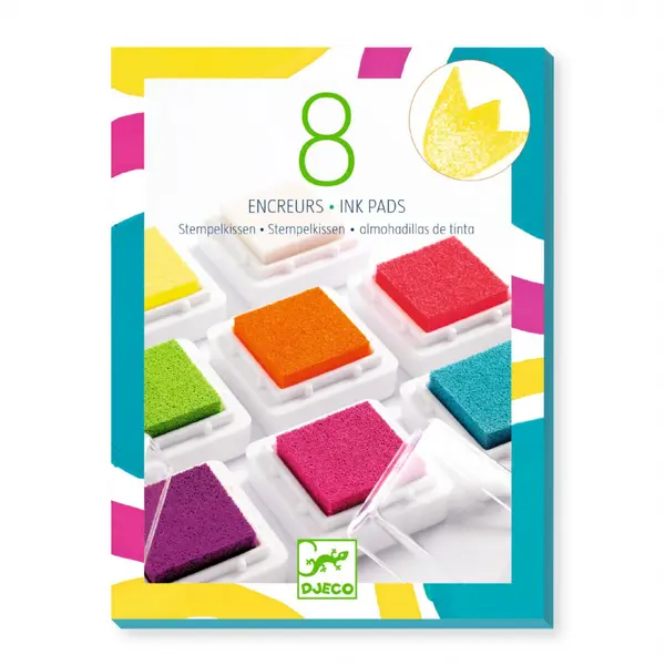 Set 8 tusiere colorate pentru stampile in cutie de plastic