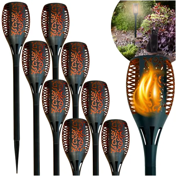 Set 8 x Lampa solara tip torta cu efect flacara, 50 cm