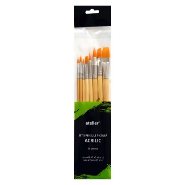 Set 8 x Pensule Par Sintetic, Pictura Acrilic, Atelier