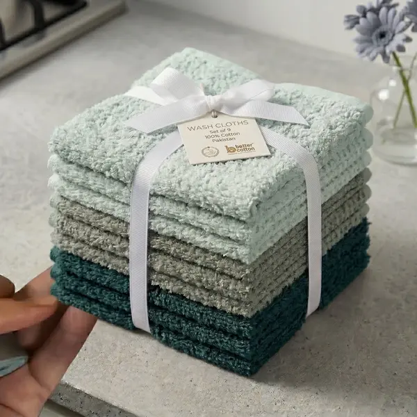 Set 9 prosoape mici 30x30cm, din 100% bumbac pakistanez, 350g, Rice, Verde