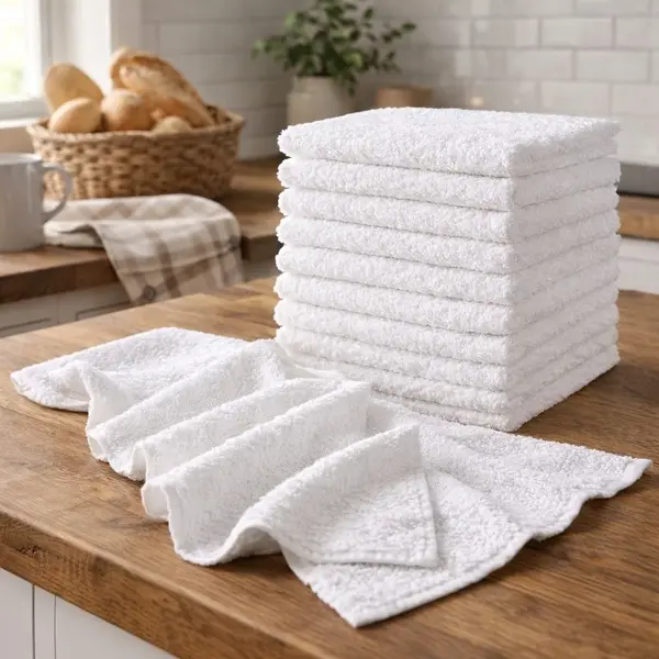 Set 9 prosoape mici 30x30cm, din 100% bumbac pakistanez, 350g, Rice, Alb