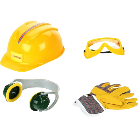 Set Accesorii Bosch Manusi de lucru, ochelari de protectie, protectie pentru urechi si casca Theo Klein 8537