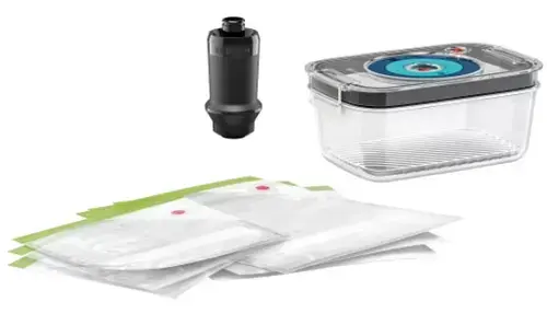 Set accesorii mixer vertical BOSCH MSZV6FS1, Casolteta vacuum, 3 pungi mici, 3 pungi mari (Transparent/Gri)