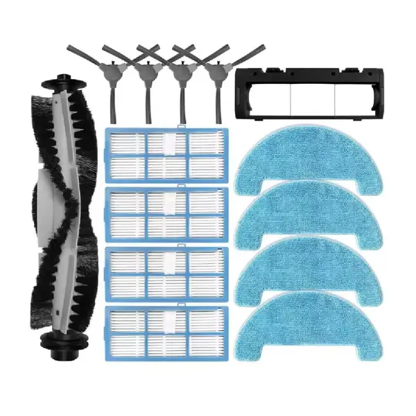 Set accesorii PAA-home®, compatibil cu aspiratoarele Bagotte BG600/ BG700/ BG750/ BG800 MAX, 4 filtre, 4 perii laterale negre, 1 perie centrala cu cap