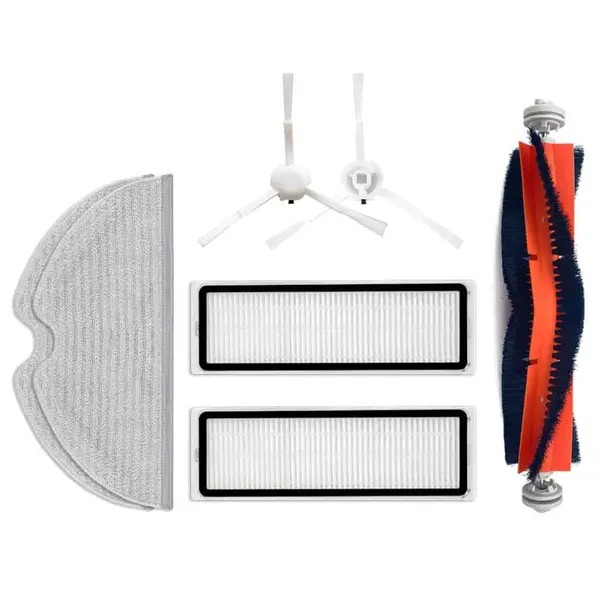 Set accesorii PAA-home®, compatibil cu aspiratoarele Xiaomi Mijia 2C, 2 filtre, 2 perii laterale albe, 1 perie centrala cu capeti detasabili, 2 lavete
