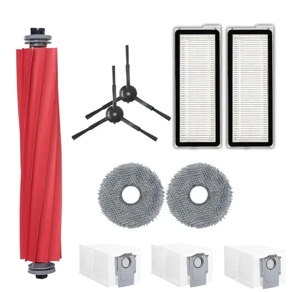 Set accesorii PAA-home® compatibile cu aspiratorul robot Roborock Qrevo MaxV, 1 perie centrala 2 lavete, 2 perii laterale negre, 2 filtre si 3 saci co