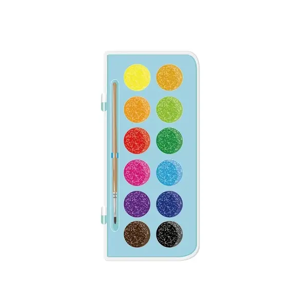Set acuarele cu sclipici si pensula,12 culori,carcasa pvc
