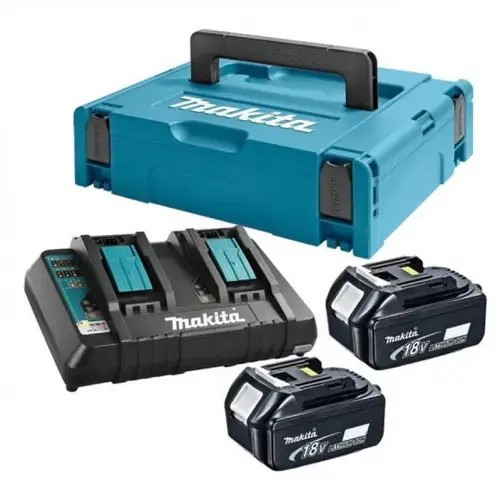 Set acumulator Makita 198077-8, 2 x acumulatori Li-Ion, 18 V, 6.0 Ah, incarcator, valiza (Albastru/Negru)