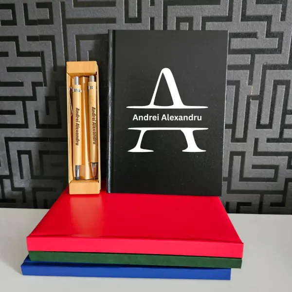 Set Agenda Initiala si Nume + Pix si Creion mecanic personalizat