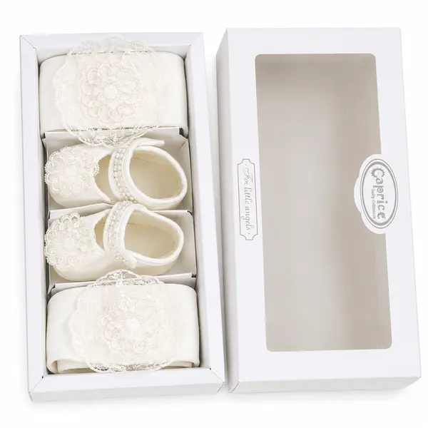 Set Alb Fetițe 3 Piese – Botoșei, Bentiță și Dresuri Elegante - Modelul Dalia