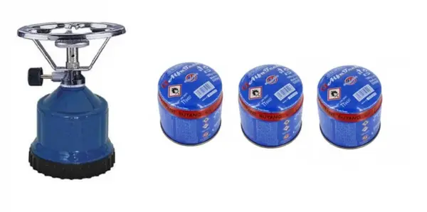Set alcatuit din mini aragaz camping + 3 butelii rezerva