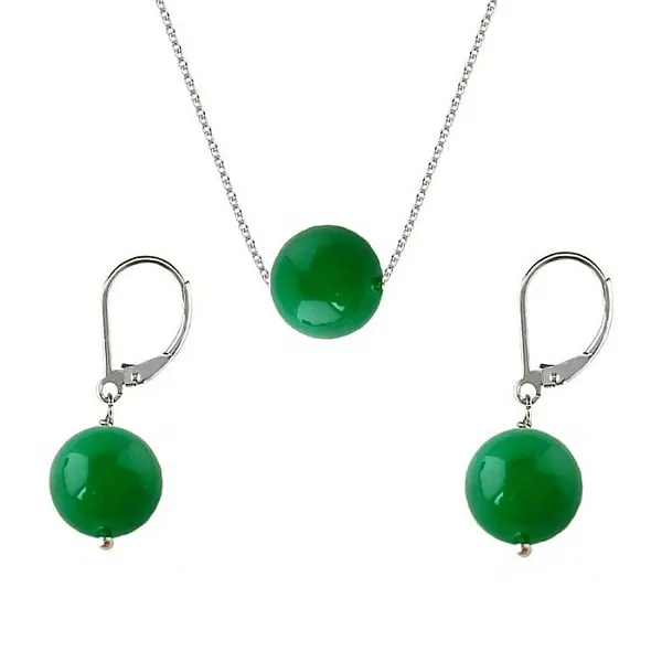 Set Argint cu Jad Natural Malaesian de 10 mm