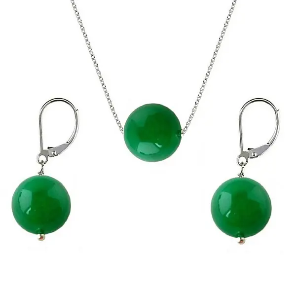 Set Argint cu Jad Natural Malaesian de 12 mm