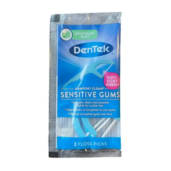 Set Ata Dentara, DenTek, Comfort Clean, Sensitive Gums, Tip Scobitoare, Cerata, Fibra Rezistenta, Aroma Menta, 3 buc