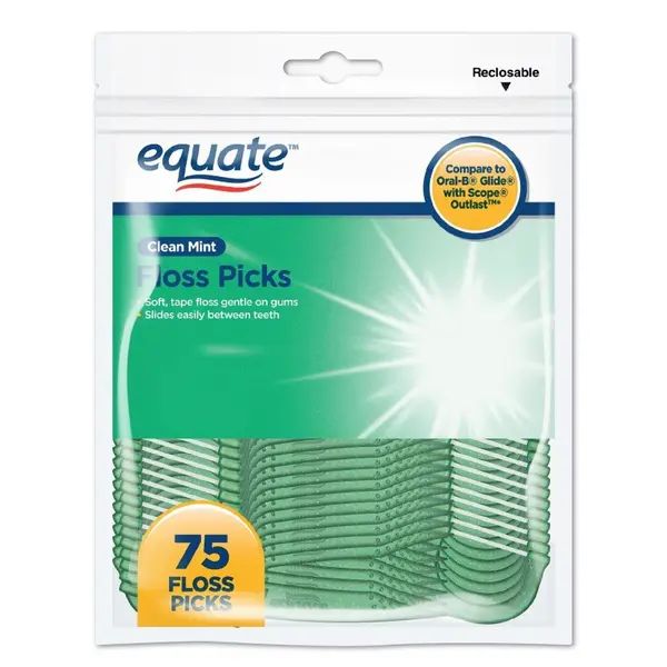 Set Ata Dentara, Equate, Clean Mint Floss Picks, Tip Scobitoare, Curatare Rapida, Cerata cu Alunecare Usoara, Fibra Rezistenta,