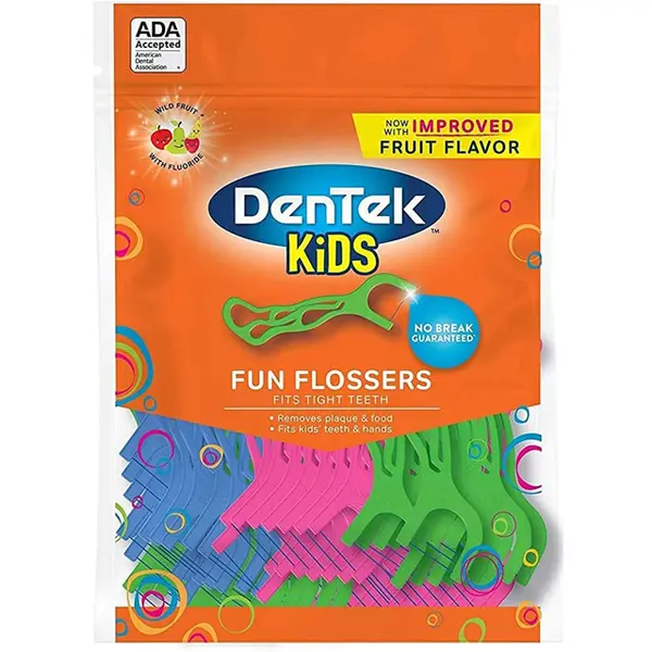 Set Ata Dentara pentru Copii, Dentek, Tip Scobitoare, Curatare Delicata, Foarte Rezistenta, Aroma Fructe, 75 buc