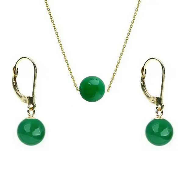 Set Aur 14k si Jad Natural Malaesian de 8 mm