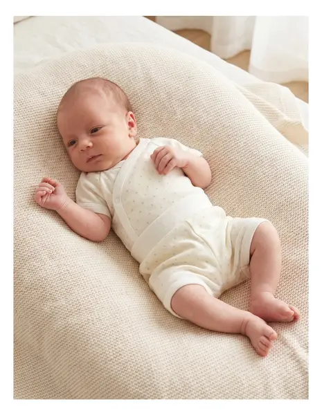 Set baby-summer 2 piese ecru-buline albastre