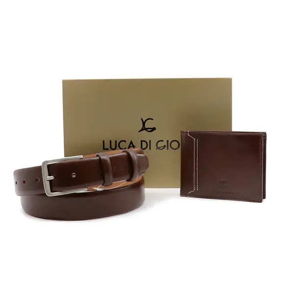 Set bărbați Luca di Gioia curea și portmoneu maro din piele 336BCADOULG01M