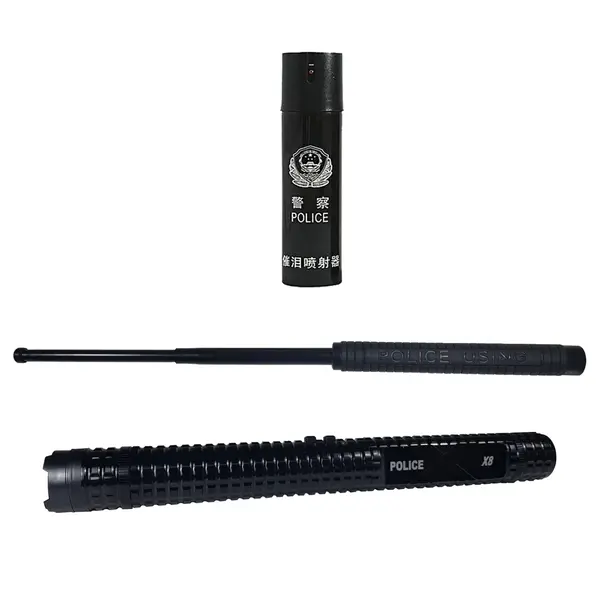 Set Baston cu electrosoc, Police X8 si baston telescopic Police, 50 cm, cadou spray paralizant