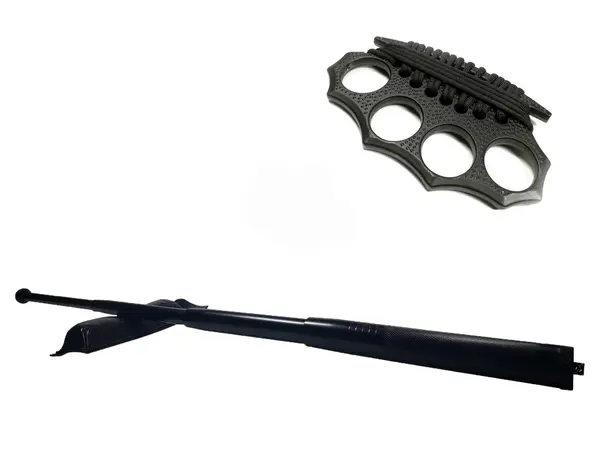 Set baston telescopic din otel, negru, 64 cm si box negru model nou