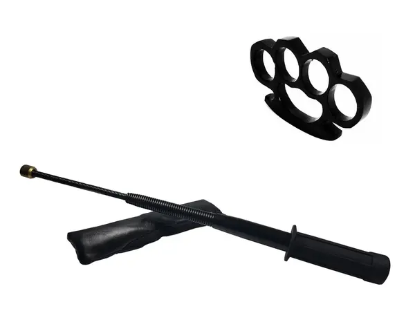 Set baston telescopic flexibil argintiu, maner cauciuc, 47 cm + box negru 0.5 cm grosime