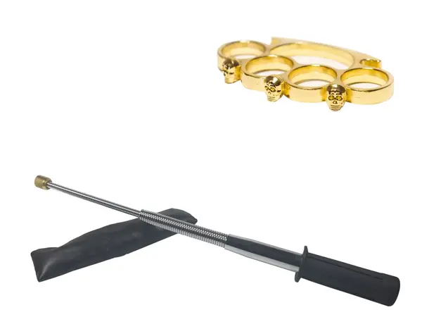 Set baston telescopic flexibil argintiu, maner cauciuc, 47 cm si box craniu auriu