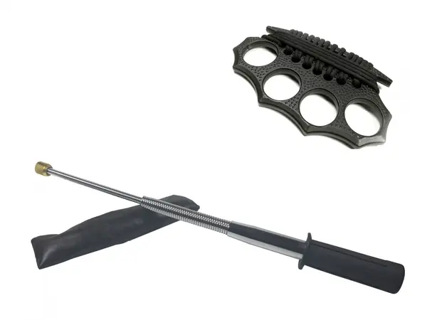 Set baston telescopic flexibil argintiu, maner cauciuc, 47 cm si box negru model nou