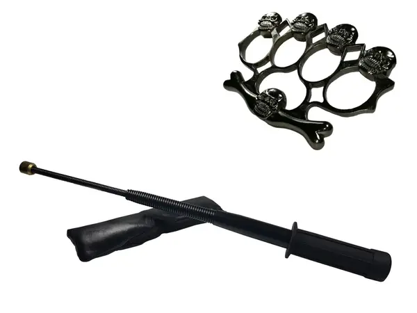 Set baston telescopic flexibil negru 47 cm si box craniu negru