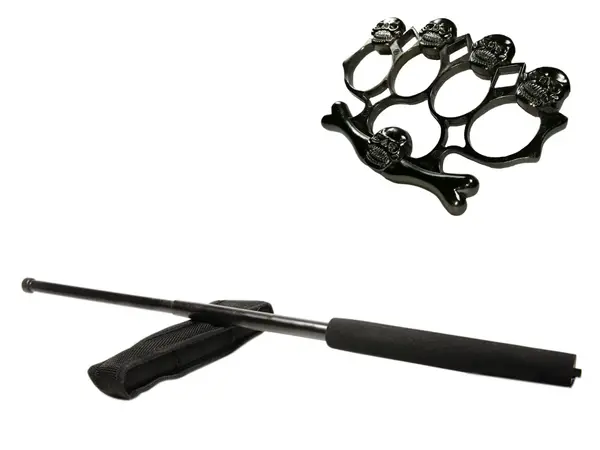 Set baston telescopic negru 50 cm si box,rozeta craniu negru