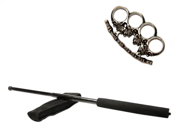 Set baston telescopic negru 50 cm si pumnal craniu