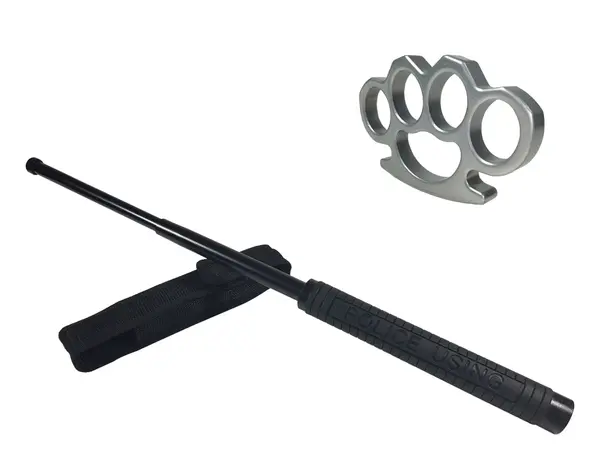Set baston telescopic Police, 49 cm si box argintiu 0,5 cm grosime