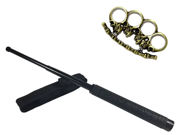 Set baston telescopic Police, 49 cm si pumnal box crani