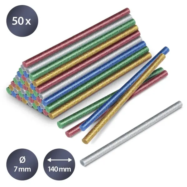 Set batoane cu sclipici de lipici fierbinte Trotec, 50 bucati, Ø 7 mm