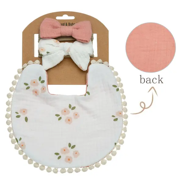 Set Baveta Reversibila Si 2 Bentite pentru Copii - Roz Pudra Alb