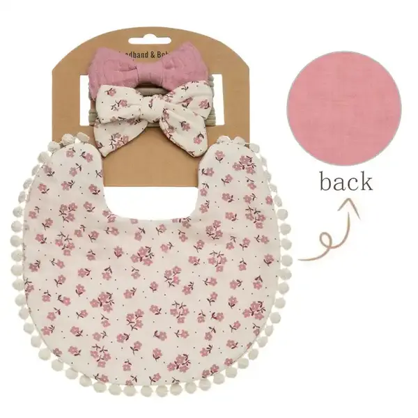 Set Baveta Reversibila Si 2 Bentite pentru Copii - Roz Pudra Crem