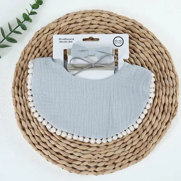 Set Bavetica cu Fundita pentru Copii din Bumbac - Albastru
